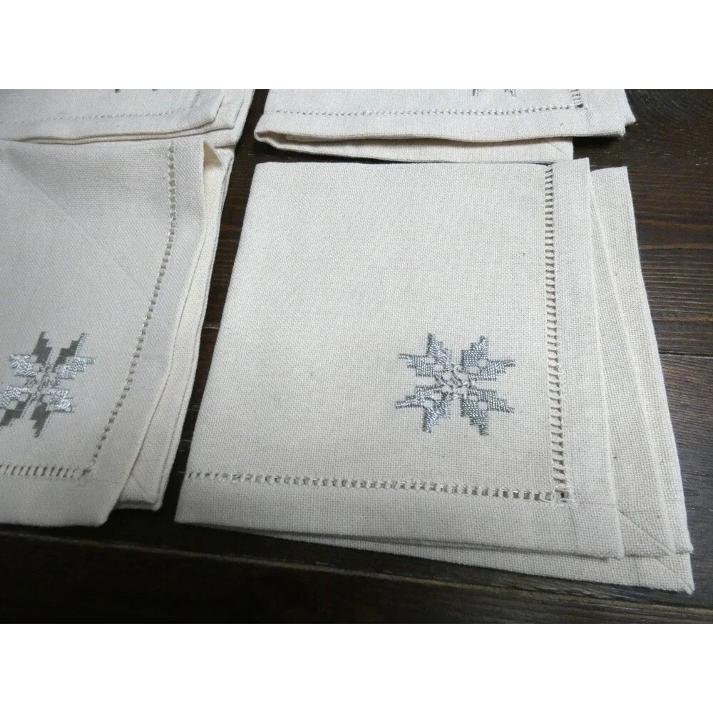 Unbranded Set of 4 Let It Snow Snowflake Embroidered Linen Napkins 14.5